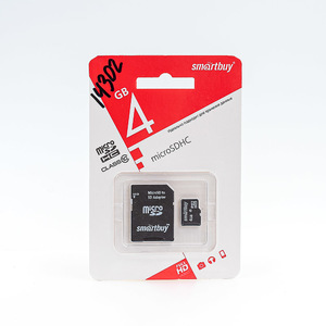 Карта памяти MicroSDHC 4Gb (Class 10) SmartBuy+Адаптер SD