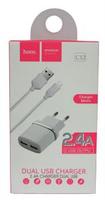 Сетевая USB зарядка Hoco C12 (2.4A) + кабель iphone (white)